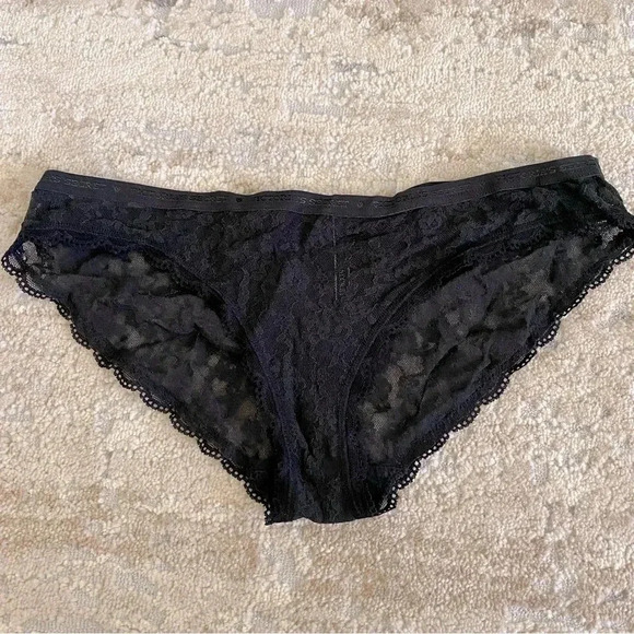 Victoria’s Secret Bikini Black Lace Panties Sheer Logo Waistband: Medium - Picture 1 of 8